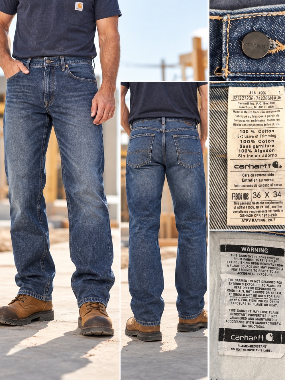 Carhartt FR Flame Resistant Jeans Men’s 36x34 FRB006 MDS 100% Cotton Work Denim